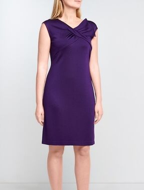 ST. JOHN ROYAL PURPLE KNIT BOW / KNOT SHEATH DRESS